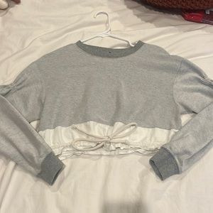 UO Cropped Grey Pullover with Cinch Waist